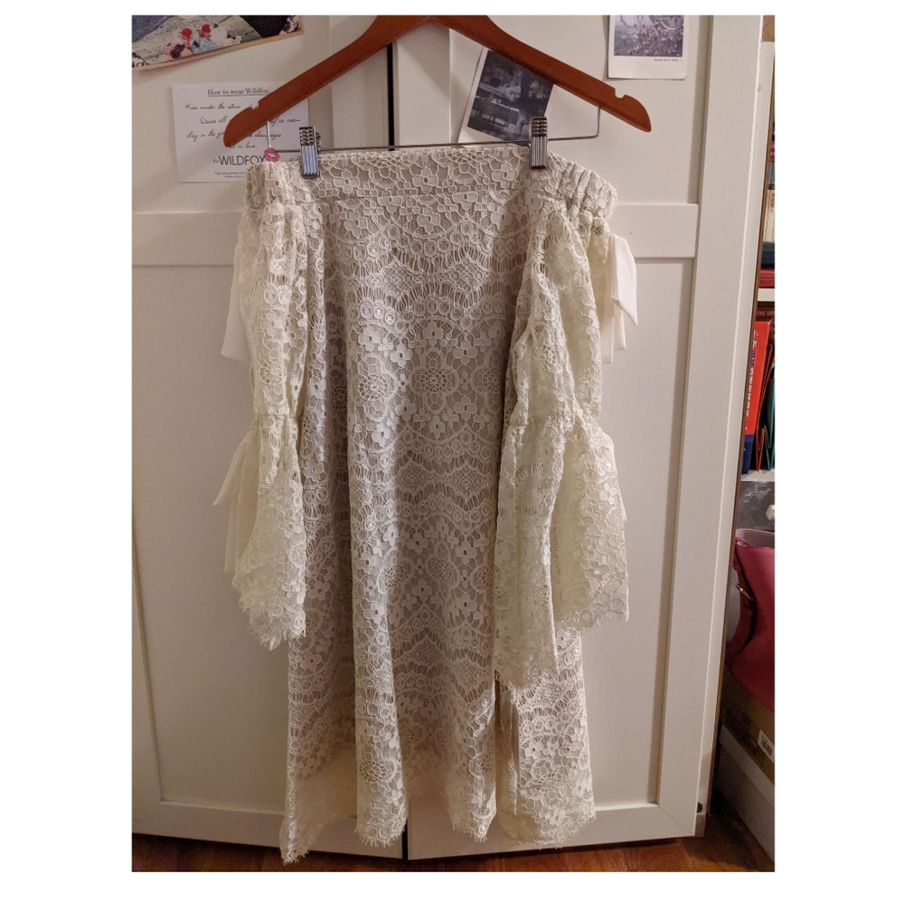 With Sun princess lace bow one shoulder off shoulder dress